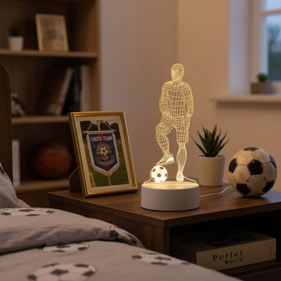 3D Fotbollsspelare LED-bordslampa – Sportig Stämningsbelysning
