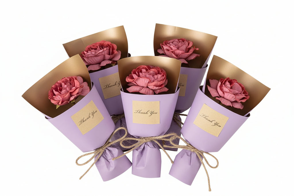 Lila Handgjorda Pappersrosor i Presentask (5 st)