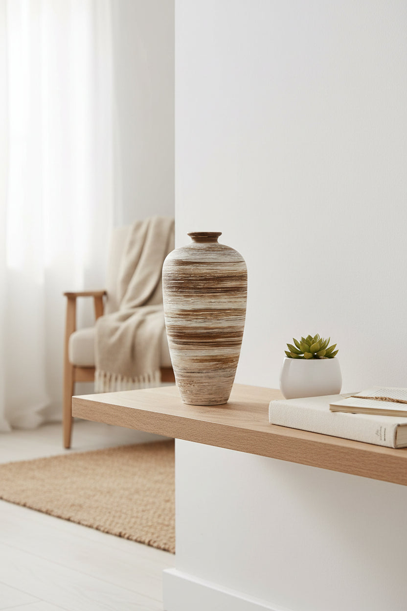 Beige & Brun Keramikvas med Grov Textur