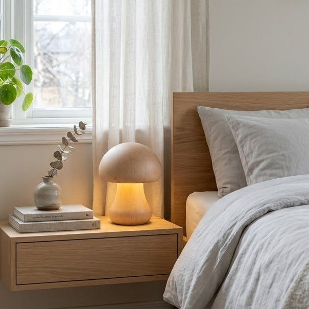 Svamplampa i Trädesign – Trådlös & Touchdimbar Bordslampa