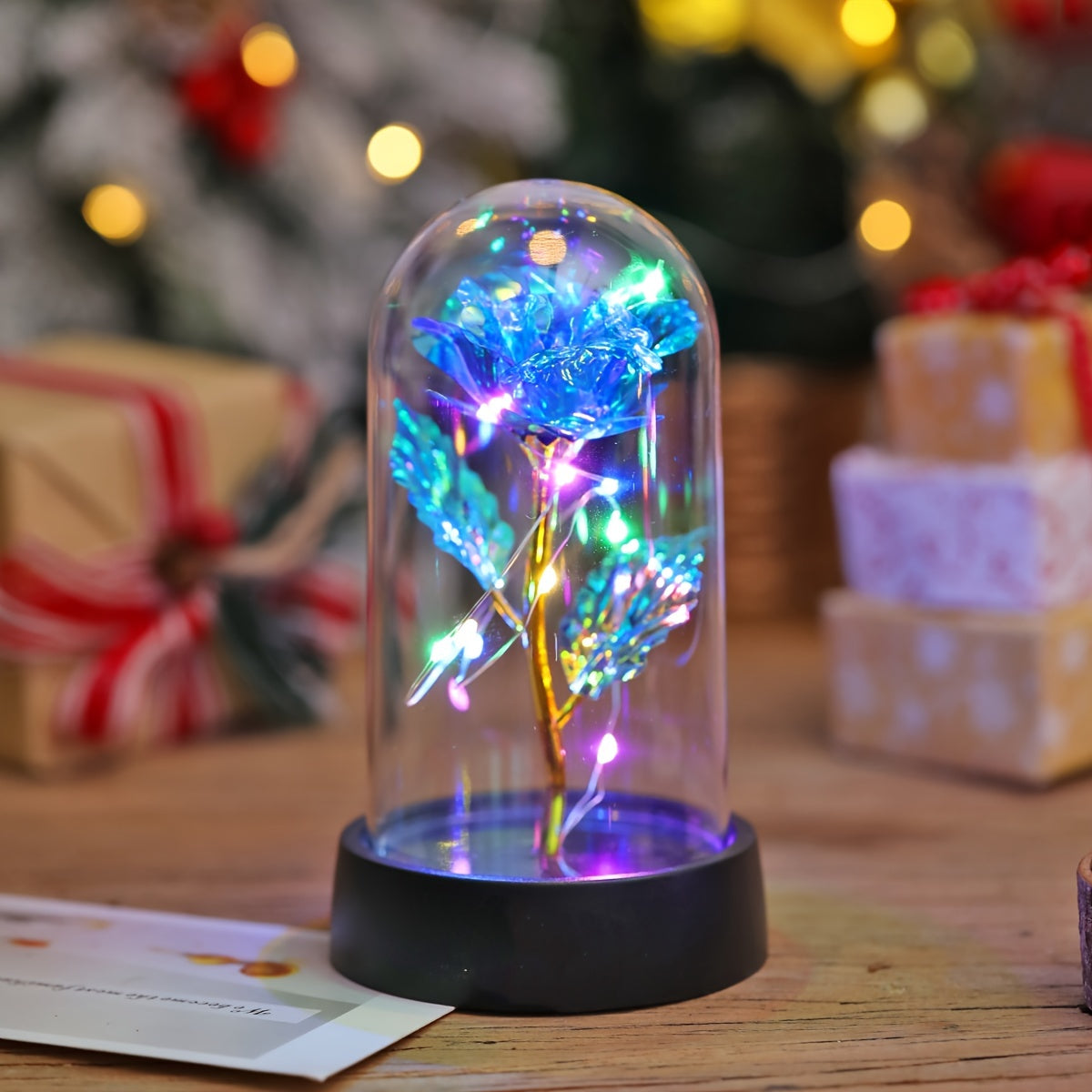 Dekorativ Ros i Glas med LED-belysning
