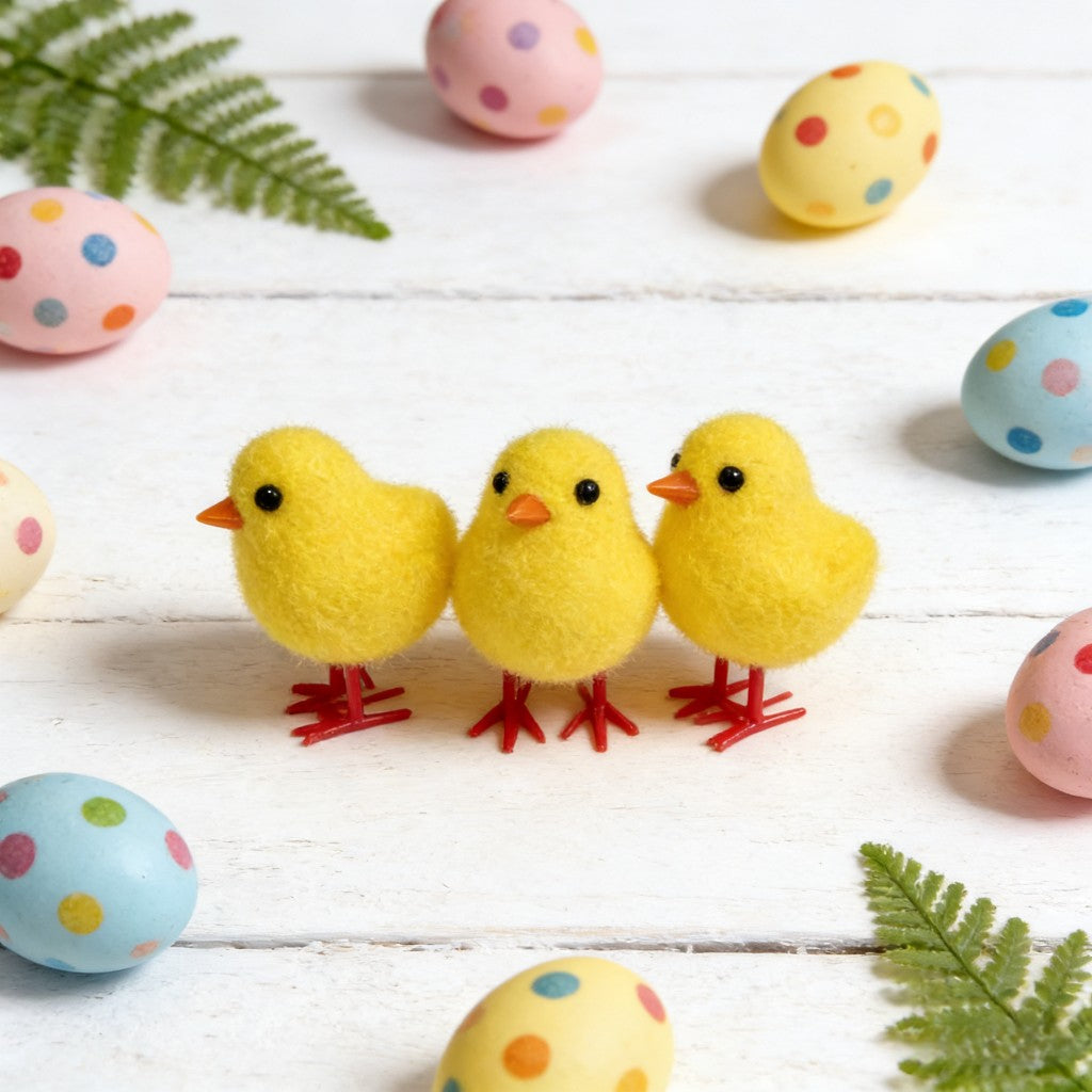 Söta Påskkycklingar – 6-pack Flockade Dekorationer för Glad Påsk