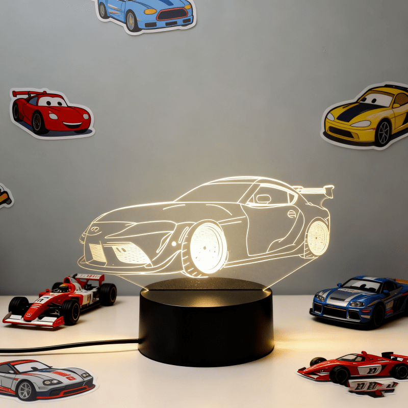 3D Sportbils Nattlampa – LED Sänglampa för Gaming & Sovrum
