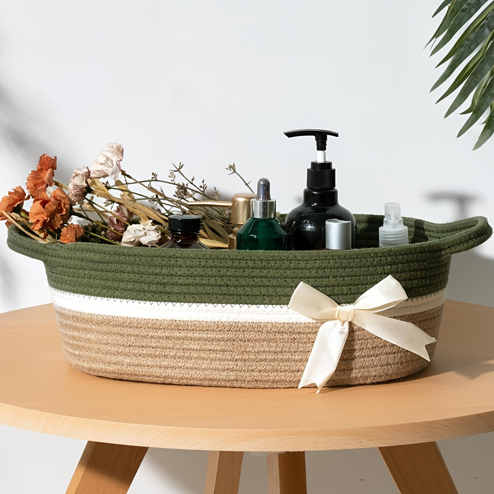 Grön Mjuk Vävd Förvaringskorg med Handtag