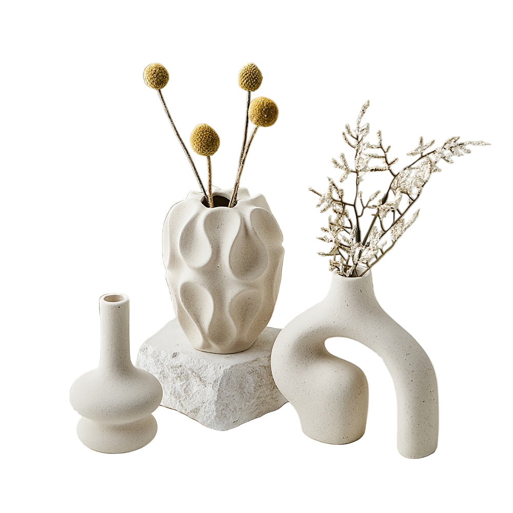 Keramikvas Set – 3 Eleganta Boho-Vaser för Modern Inredning