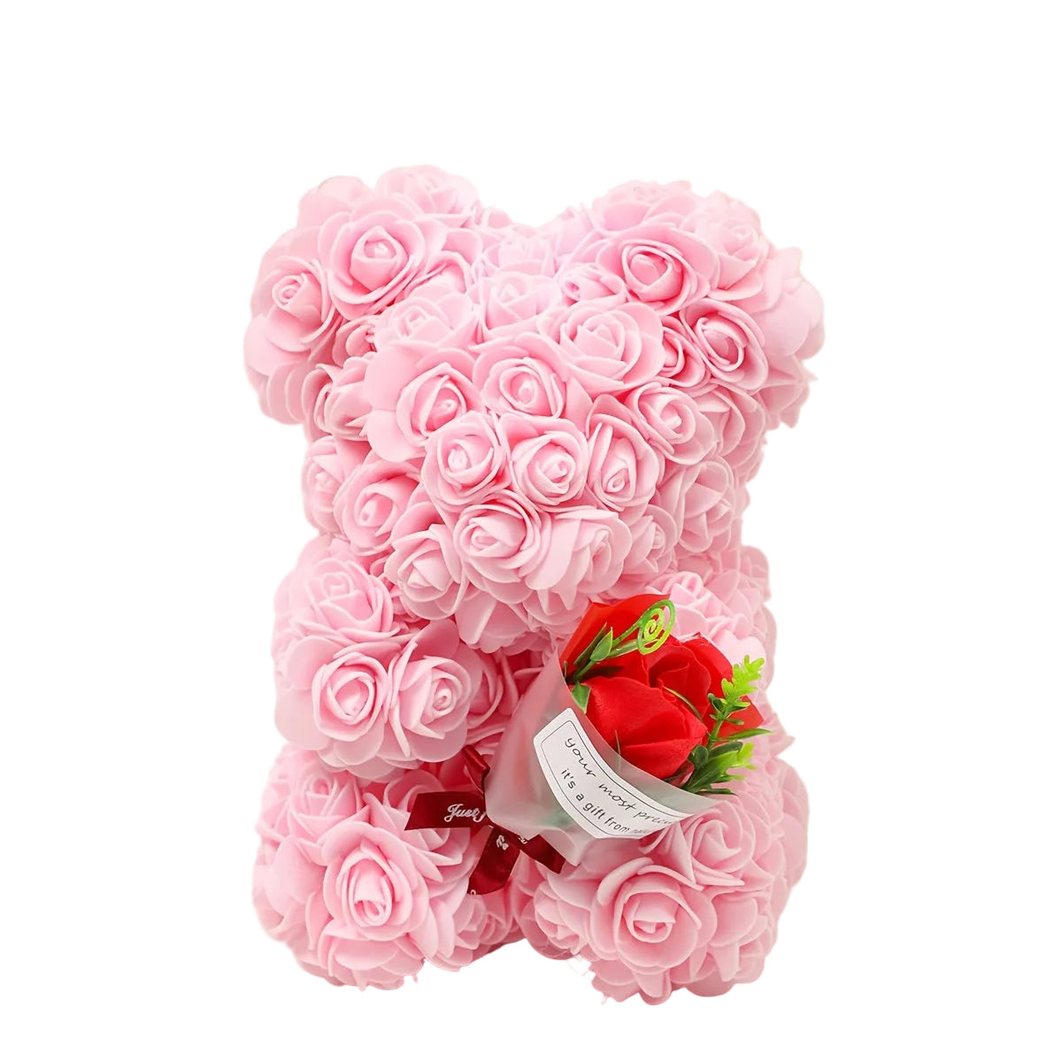 Rosa rosbjörn med bukett – En Tidlös Gåva för Kärlek & Hemmet