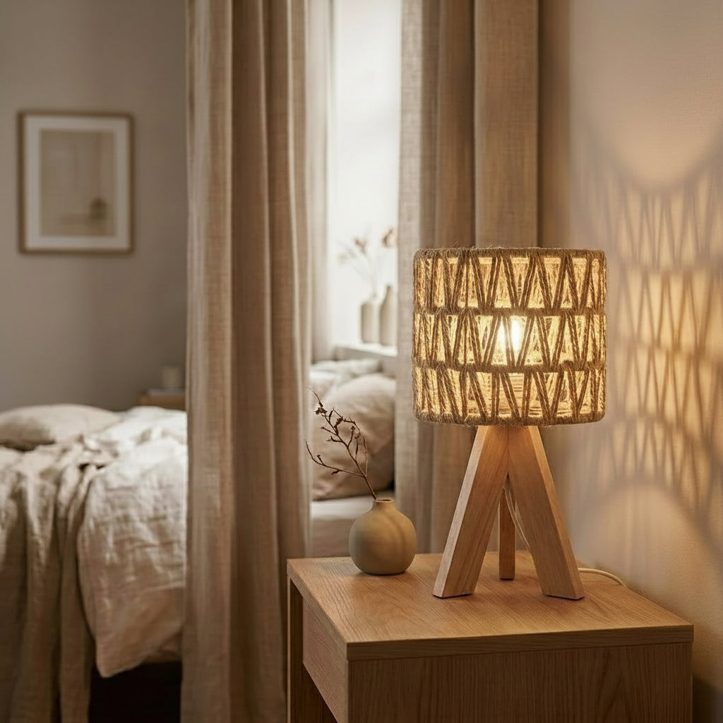 Bordslampa - Dimbar LED i Trä & Naturfiber