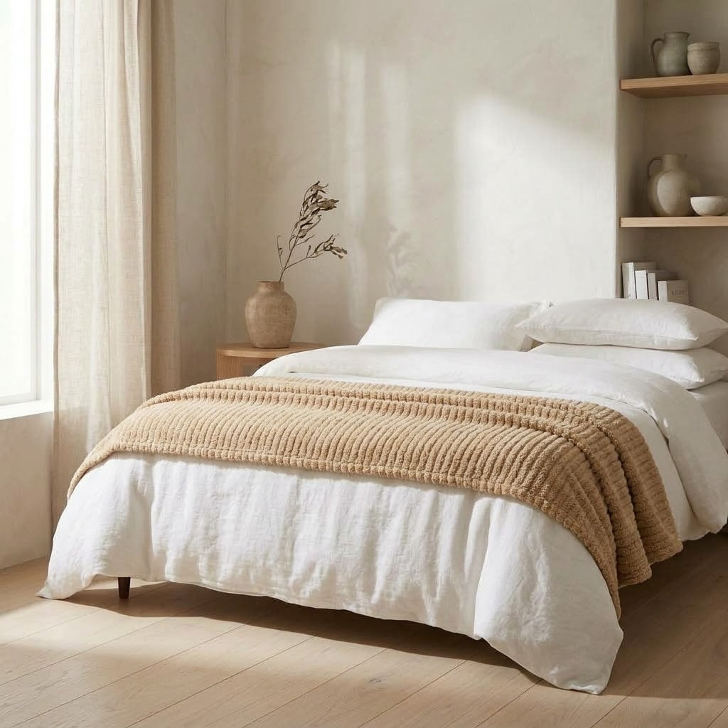 Pläd i Bouclé, Sandbeige