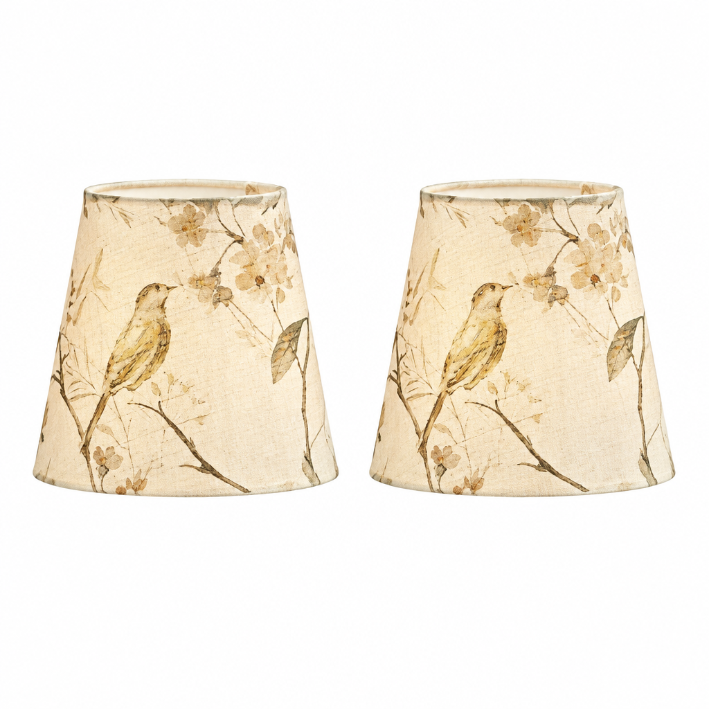 Lampskärmar med fågel- och blommönster, 2-pack, vit bakgrund