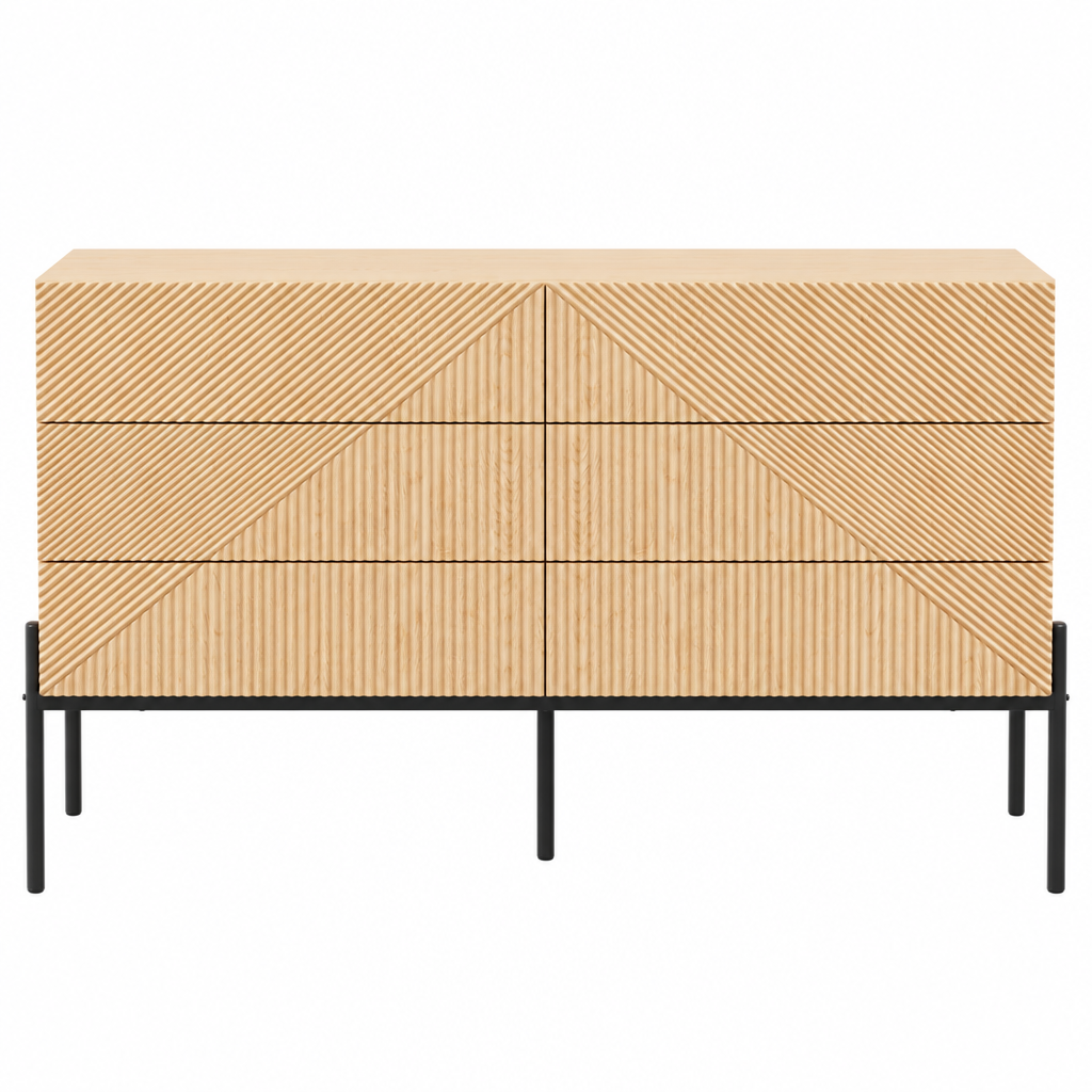 Sideboard i MDF med grafisk 3D-struktur, produktbild vit bakgrund