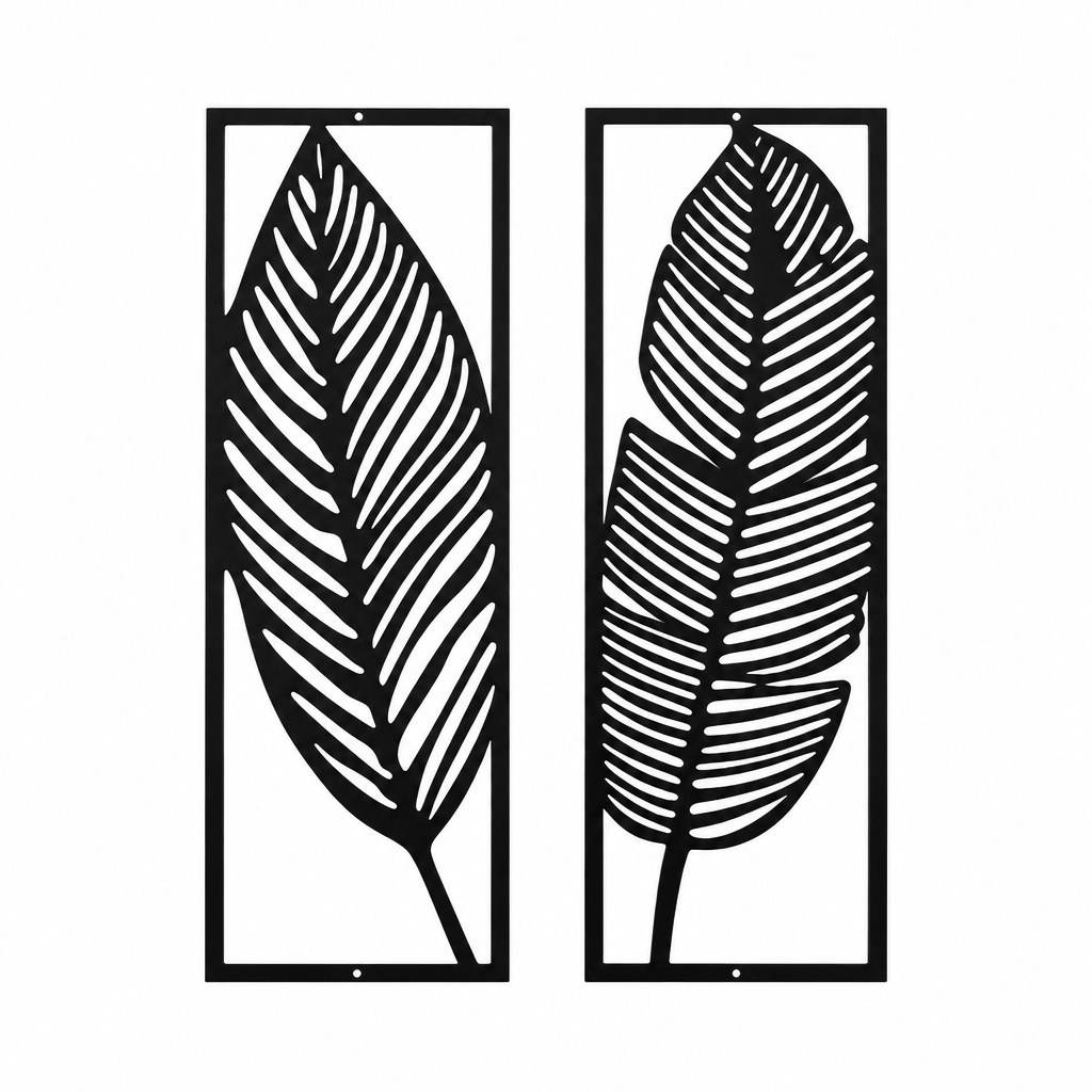 Väggkonst Blad – 2 paneler i svart metall