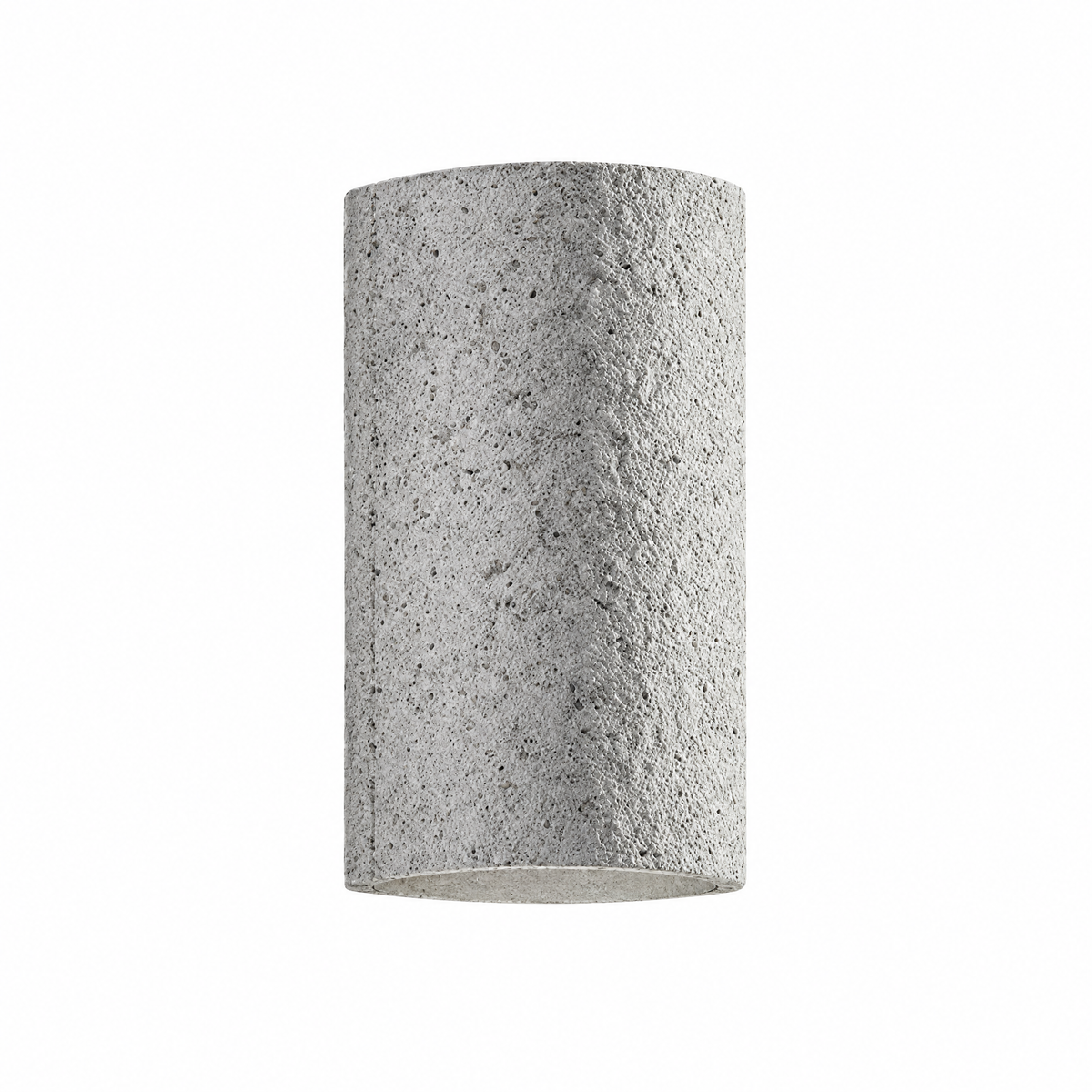 Vägglampa i ljusgrå cement på vit bakgrund
