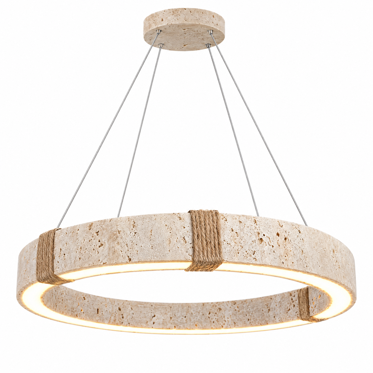 Taklampa i travertin – ringpendel med LED