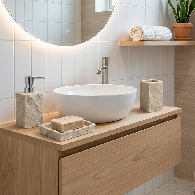 Badrumsset i Beige Stenlook