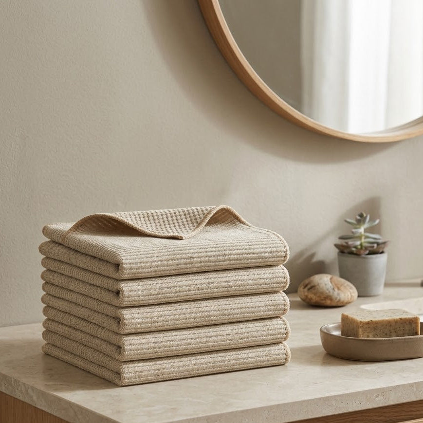 Våfflad Mikrofiberhandduk i Beige 5 st