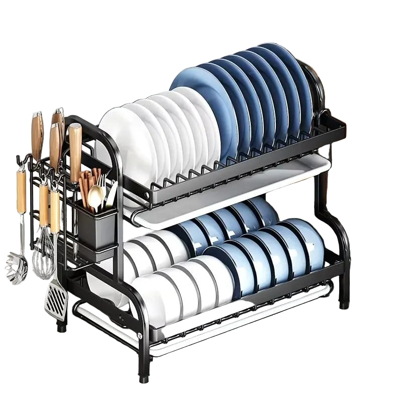 Diskställ i Två Våningar – Kompakt & Rostfritt med Bestickhållare