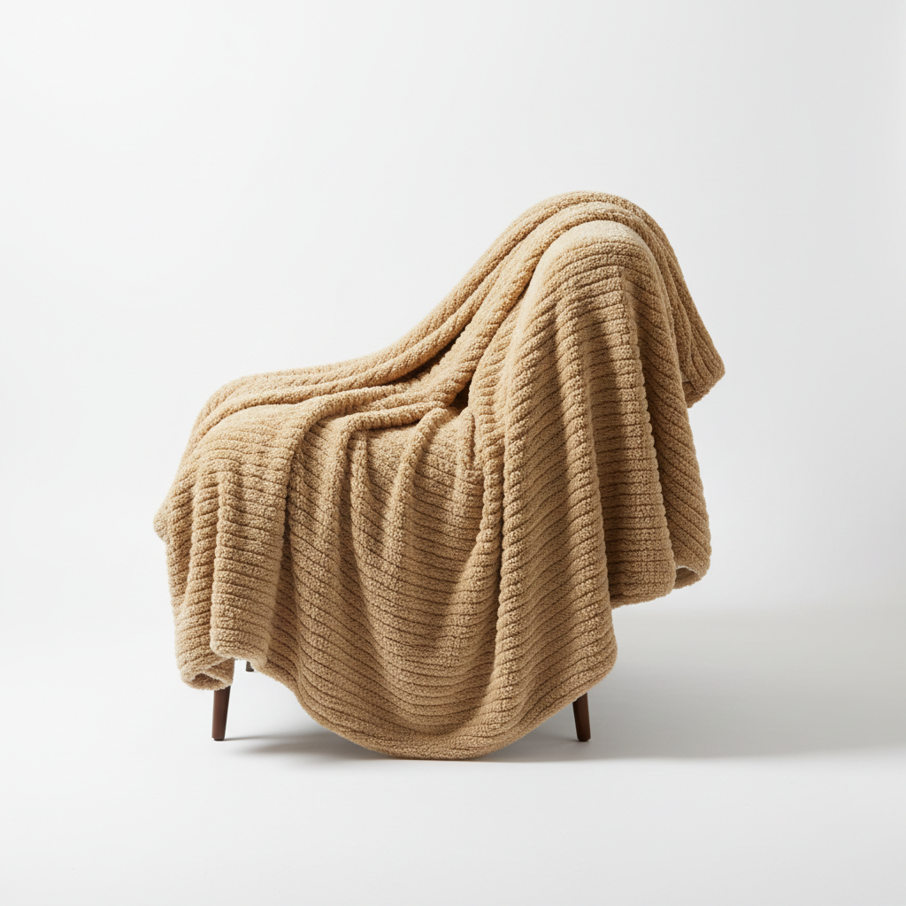 Pläd i Bouclé, Sandbeige