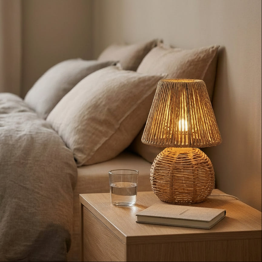 Flätad Bordslampa i Pappersrep
