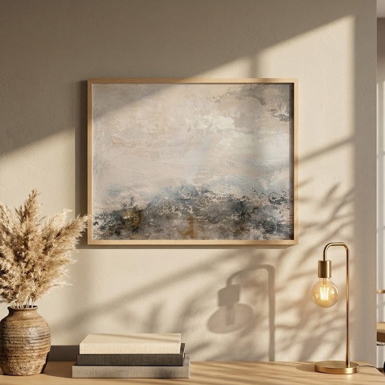Tavla Abstrakt Landskap – Poster i Beige & Grått