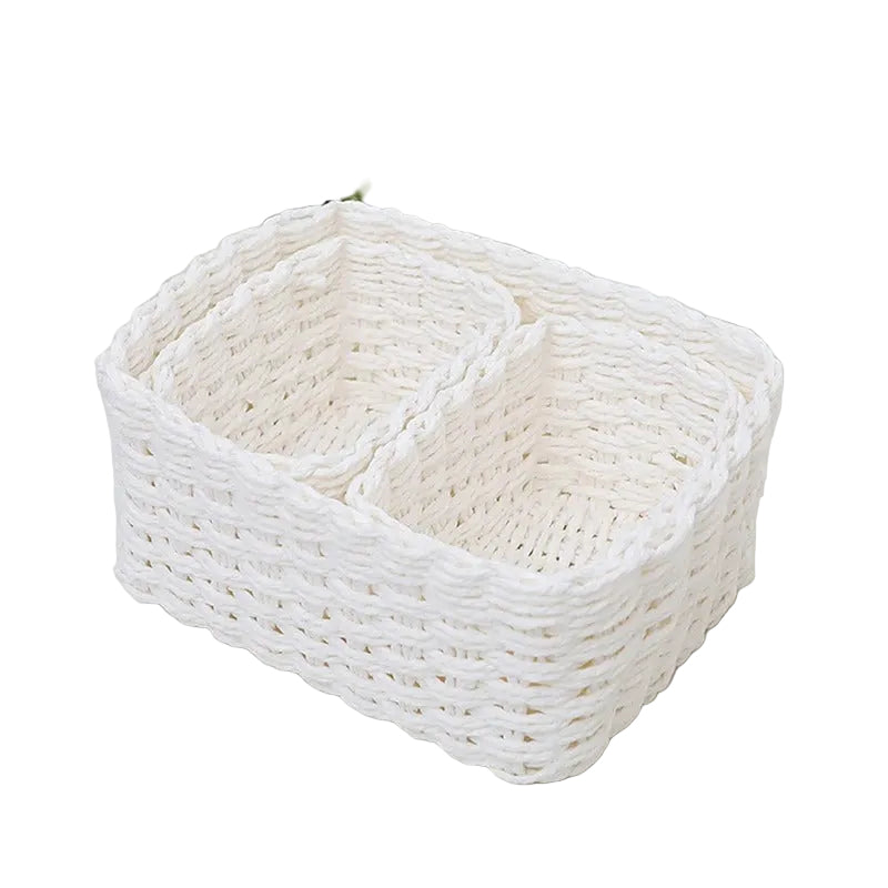 3-delars Set Handvävda Förvaringskorgar i Vitt