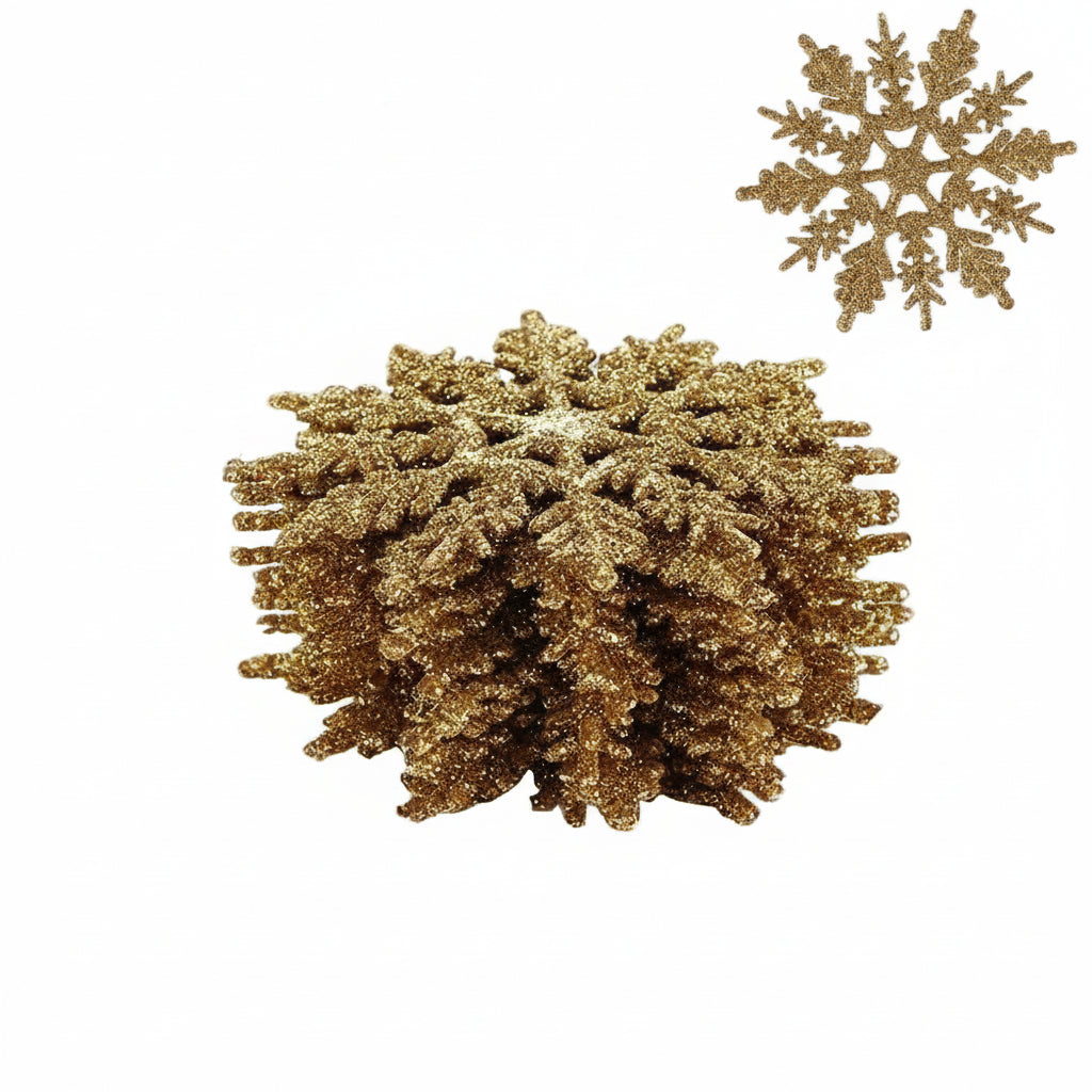 12-pack Snöflingor i Guld & Silver – Festlig Juldekoration