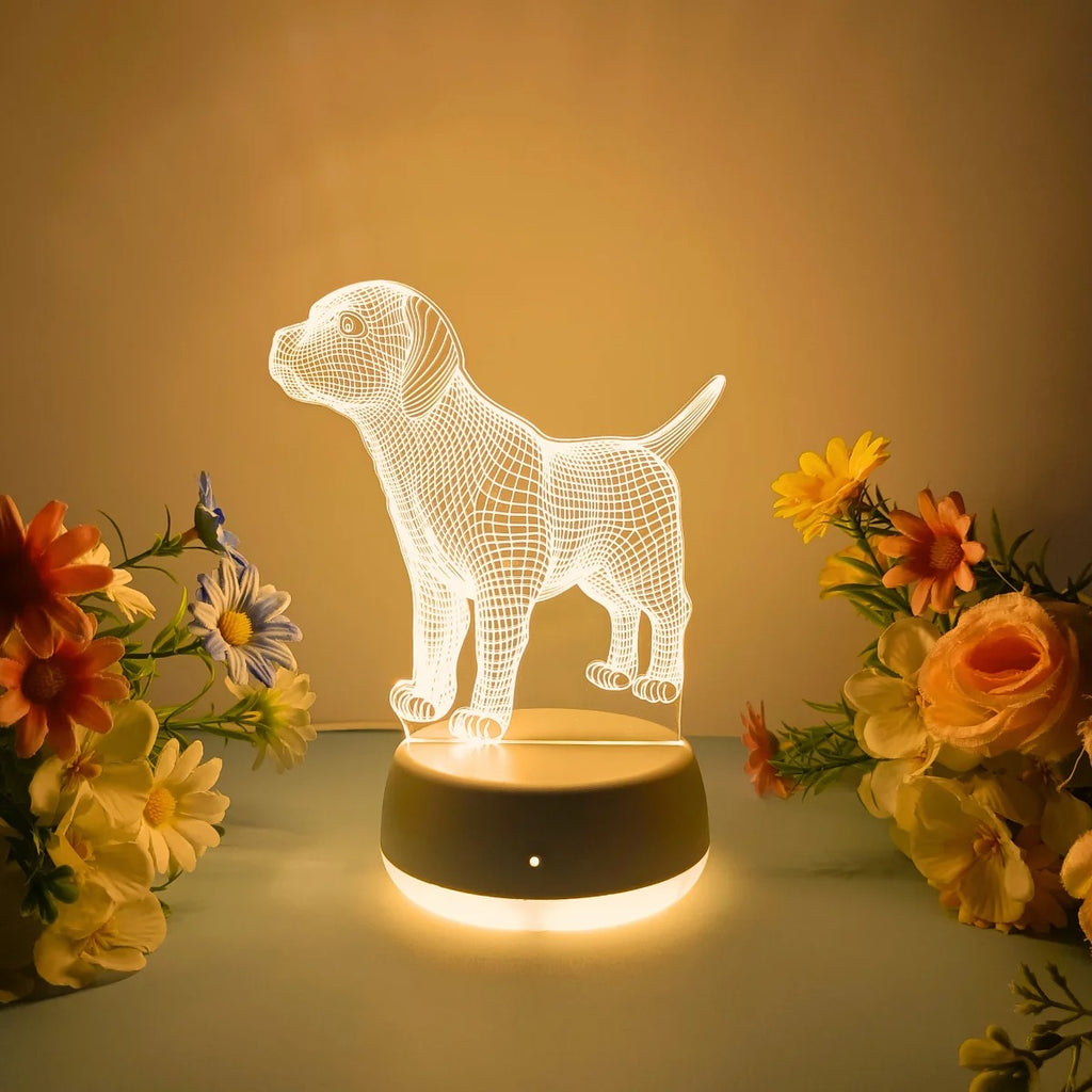 Söt Hund 3D Nattlampa – Varm LED-belysning för Ett Mysigare Hem