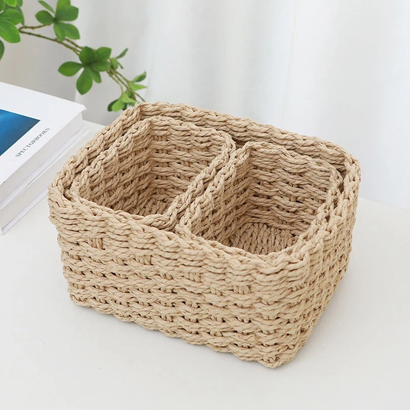 3-delars Set Handvävda Förvaringskorgar i Beige