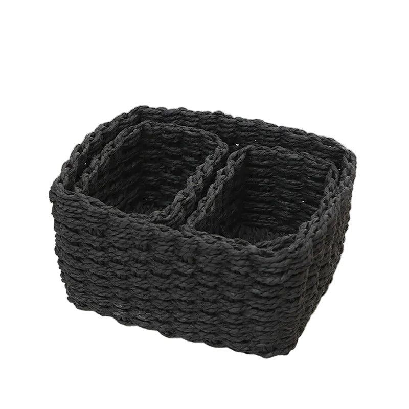 3-delars Set Handvävda Förvaringskorgar i Svart