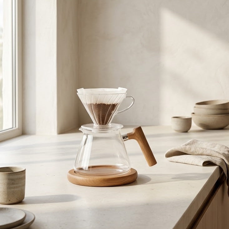 Kaffebryggare Manuell i Glas och Trä
